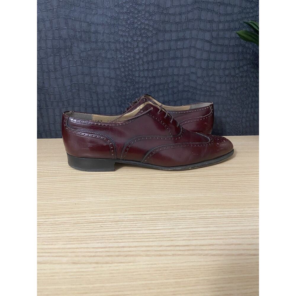 SALVATORE FERRAGAMO Burgundy All Leather Wingtip Oxfords Men's Shoes size 10D